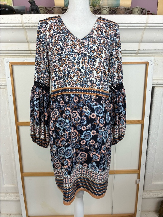 MSK Dresses & Skirts - MSK Cottage-core Boho Floral Long-Sleeve V-Neck Dress w/ crochet inserts